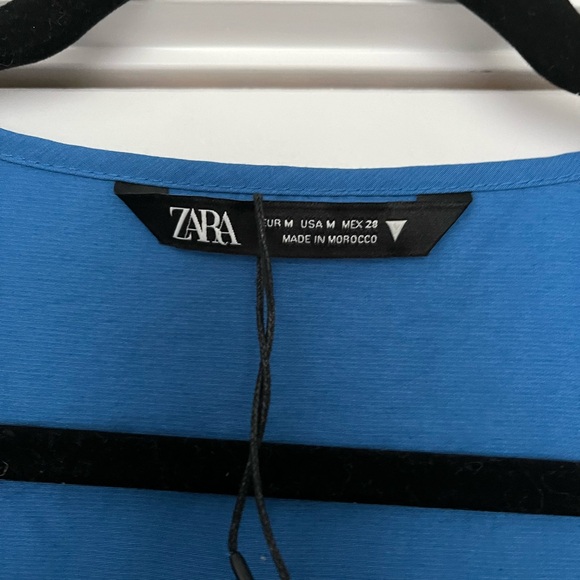 NWT Zara voluminous sleeve cobalt blue shirt. Gathered at waist with ruffle. - Picture 3 of 6